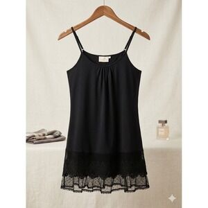 Winter Lennon Slip Dress Women Large Black Lace Tulle Hem Boho Romantic SKU 2154